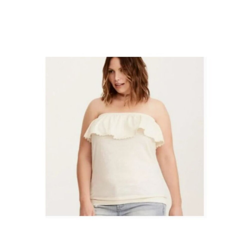 Torrid Tube Top Womens‎ 0 Cotton Cream Ruffled Blouse